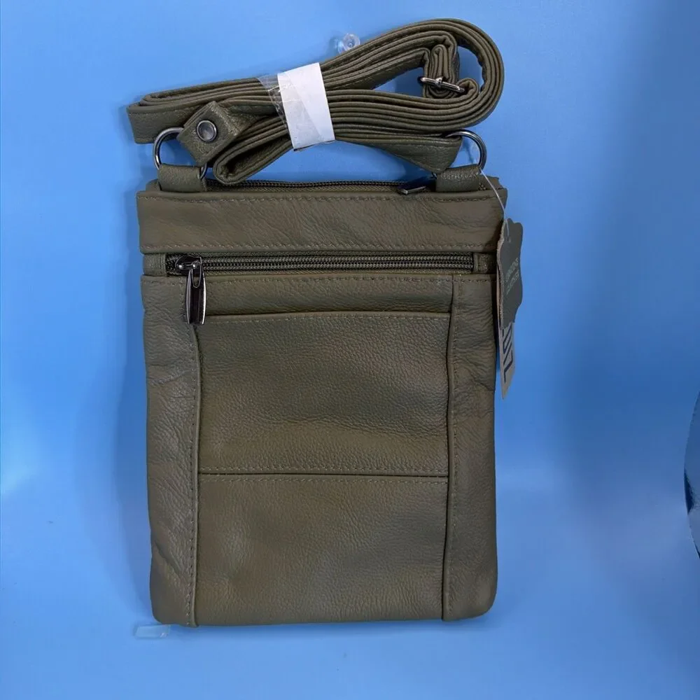 KREDIZ Genuine Leather Black Crossbody Bag Multiple Zipper Pockets NWT